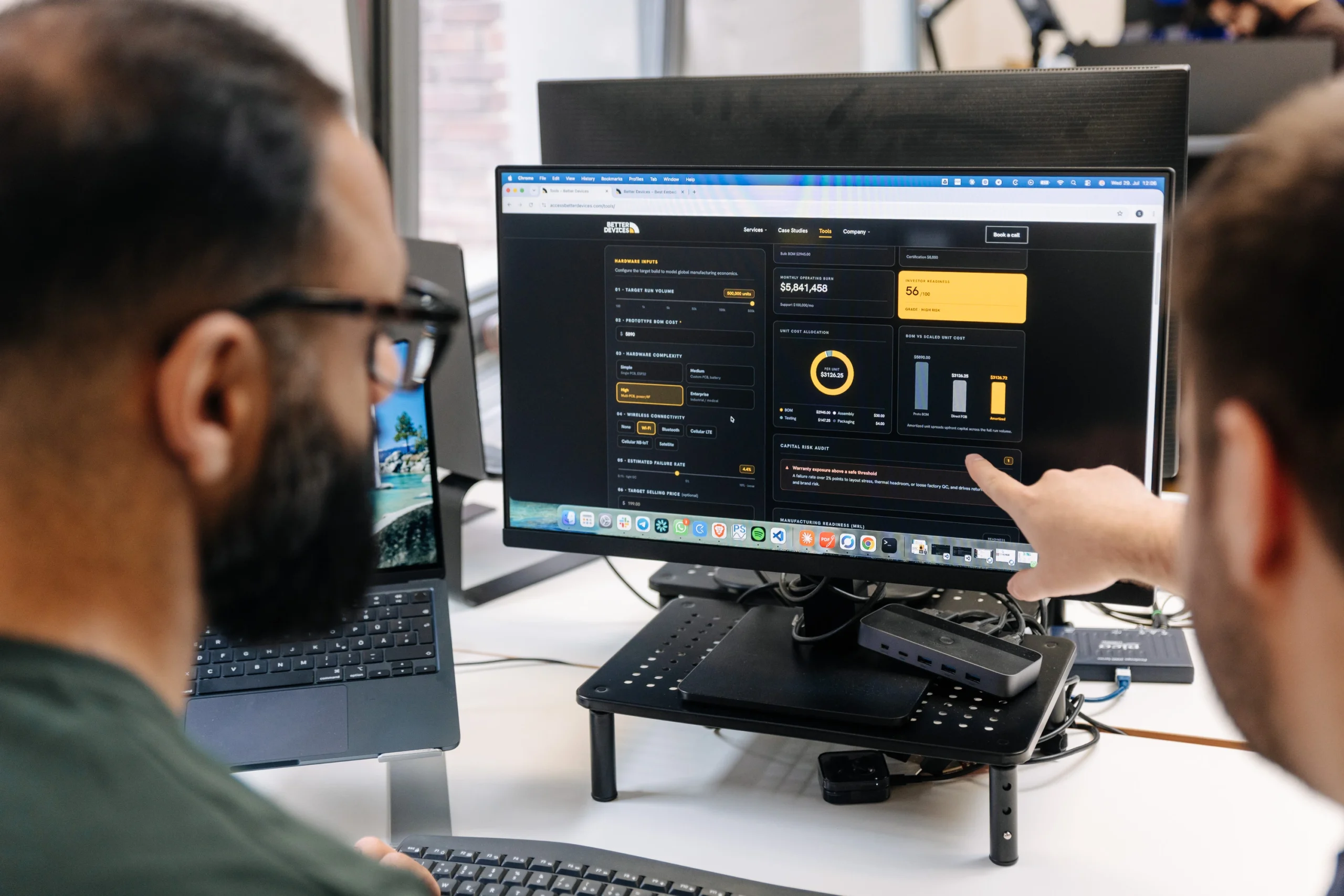 A Better Devices engineer working through the cost calculator on screen